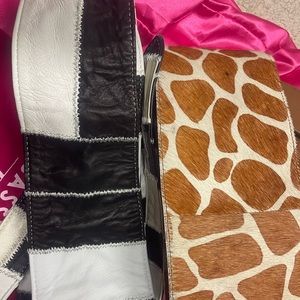 Two vintage Yaya Sassy Jones leather and/or mohair (brown) wrap belts.